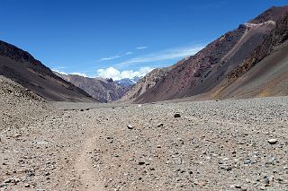 11 Trail Along The Flat Rough Horcones Riverbed On The Descent From Plaza de Mulas To Confluencia.jpg